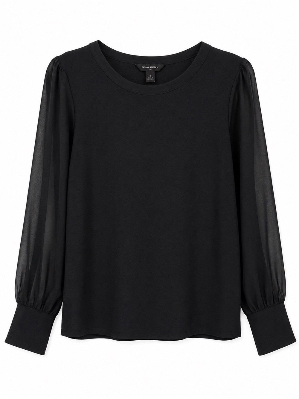Banana Republic Black Sheer Sleeve Blouse Women’s Small Long Sleeve Top - Picture 3 of 10